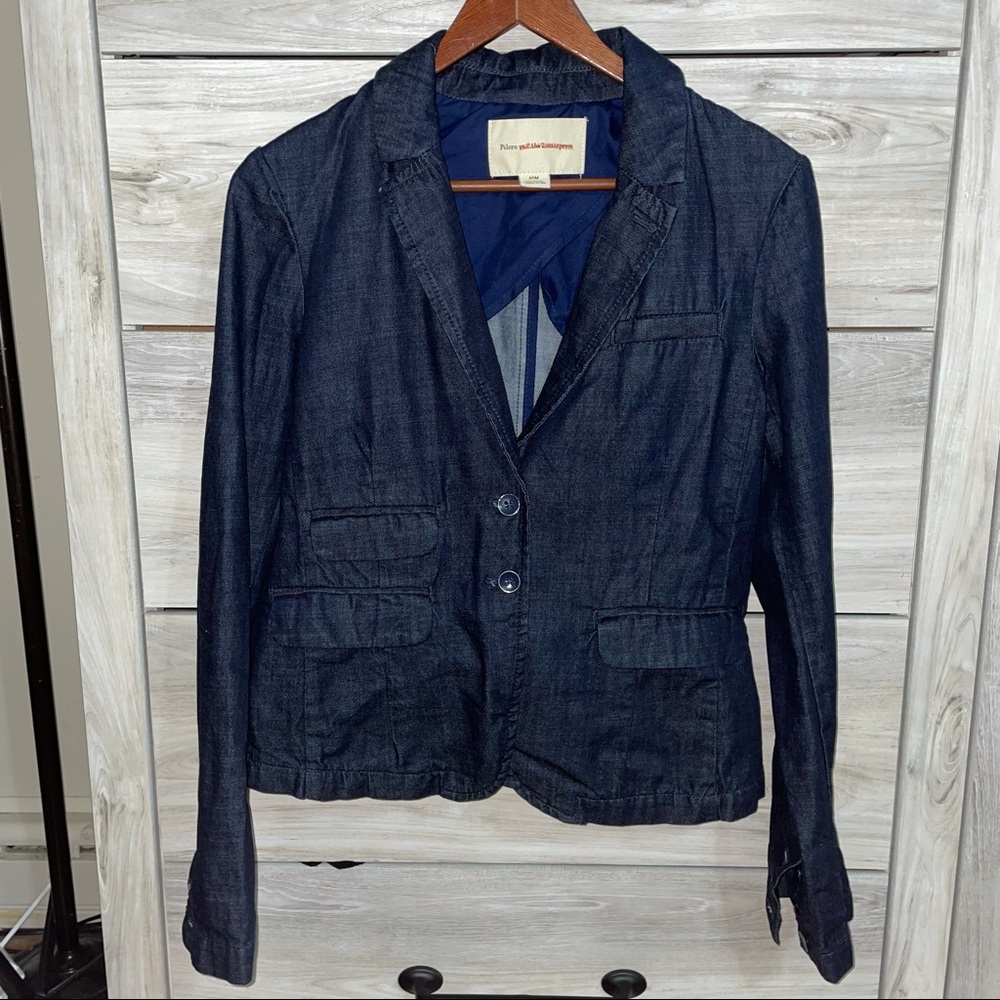 Anthropologie Dark Navy Denim Blazer